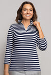 1/2 Zip Turtleneck 3/4 Sleeve Stripe