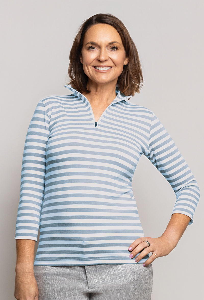 1/2 Zip Turtleneck 3/4 Sleeve Stripe