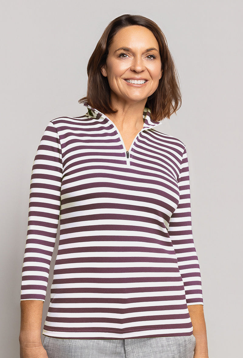 1/2 Zip Turtleneck 3/4 Sleeve Stripe