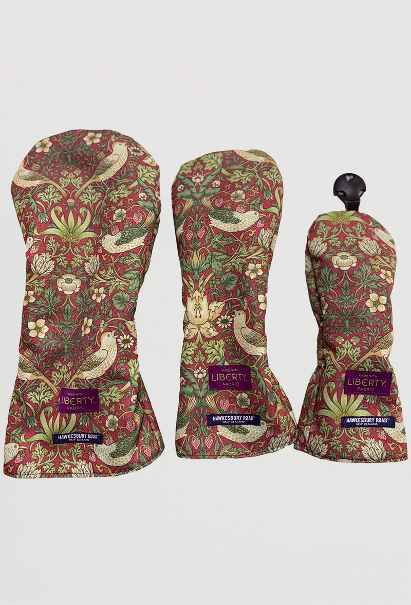 Golf Head Cover Set Of 3 - Liberty Strawberry Thief - Plum