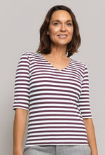 V Neck 3/4 Sleeve Stripe