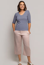V Neck 3/4 Sleeve Stripe
