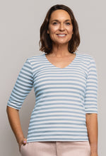 V Neck 3/4 Sleeve Stripe